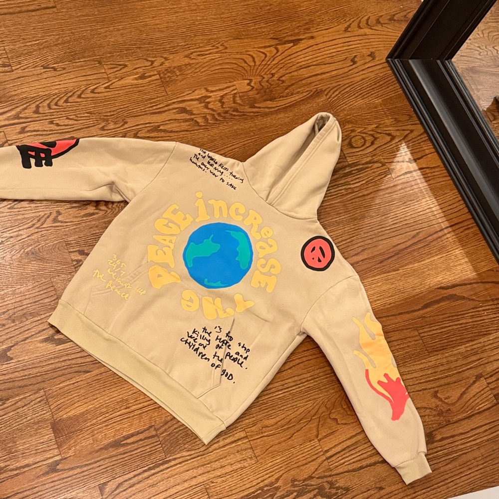 New, never been worn. PacSun Tan Hoodie with Colorful Graphics